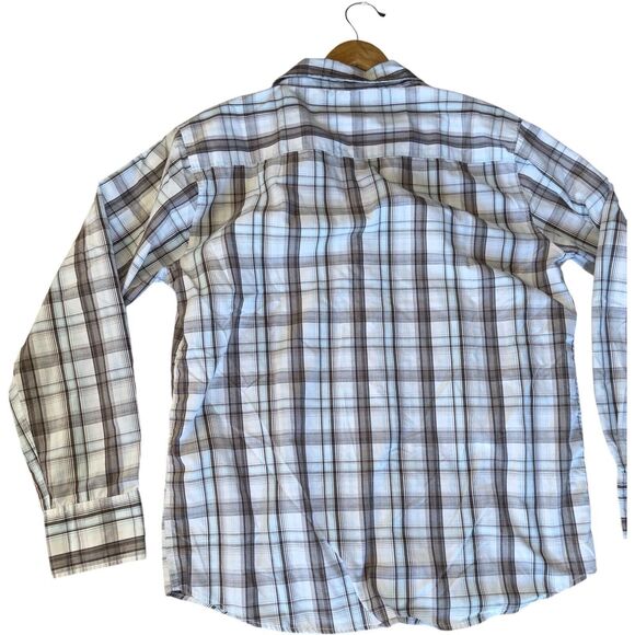 Mens Button Down Shirt XL Plaid 90s Western Flap Pocket Triple Snap Cuffs - Picture 16 of 16